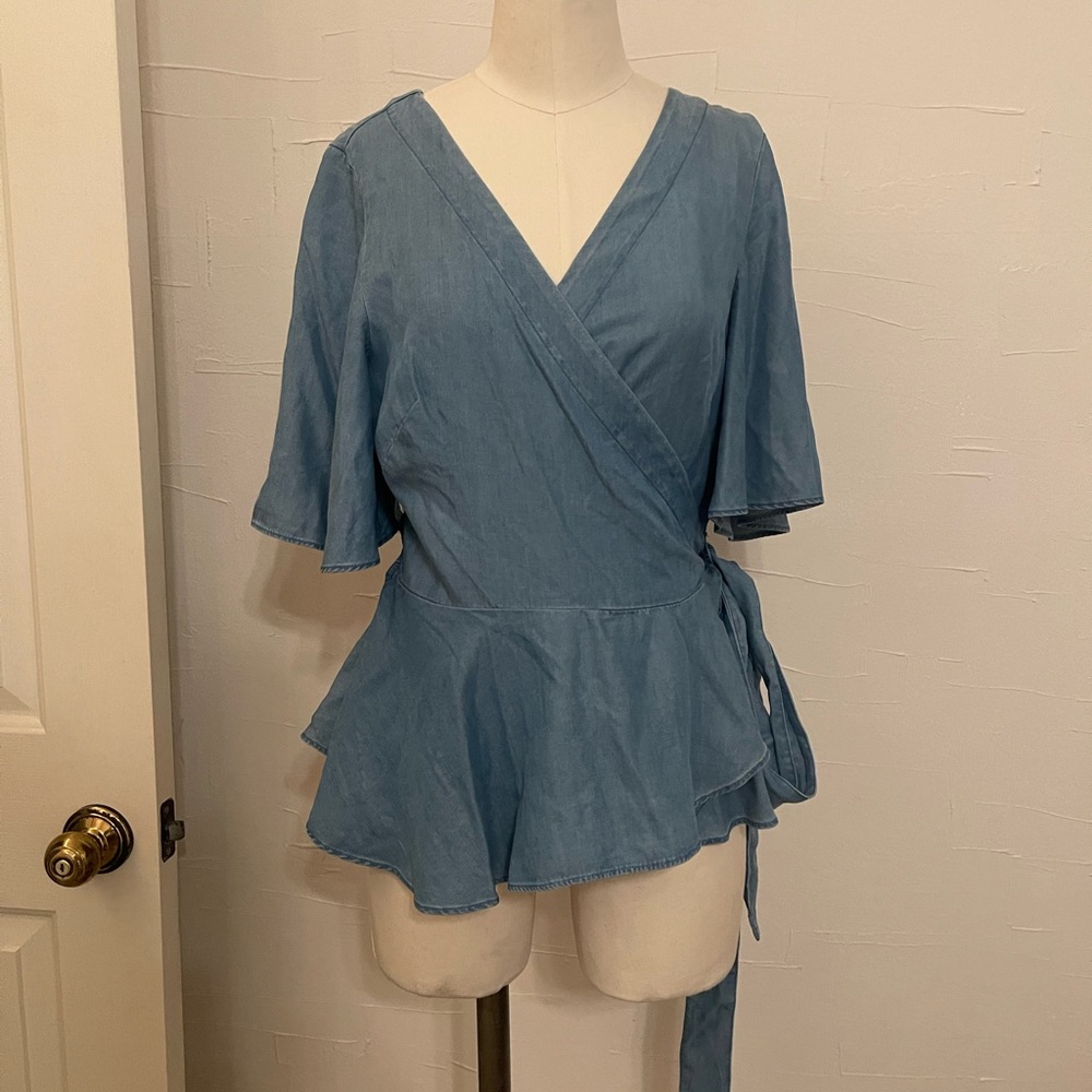Denim Wrap Blouse